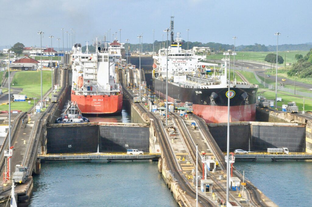 Two ships going through the Panama Canal