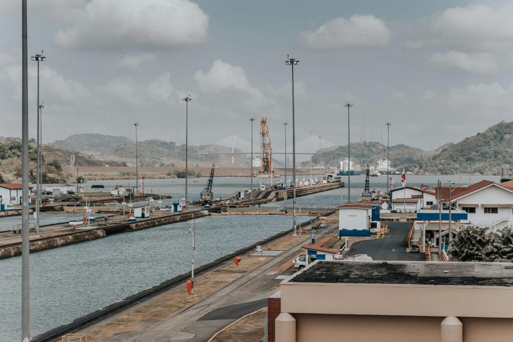 Wide shot of the Panama Canal